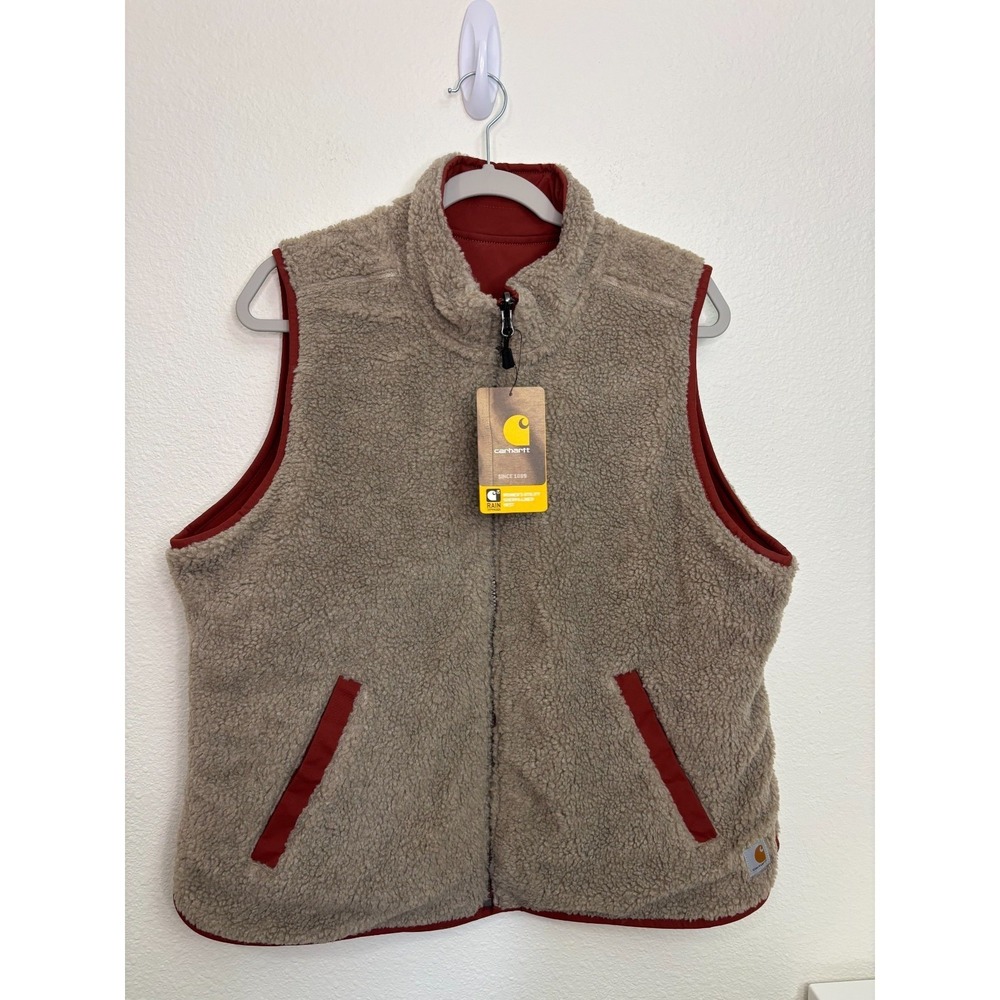 Carhartt Women's Sherpa Utility Vest Reversible L Burnt Orange RAIN DEFENDER - Picture 2 of 8
